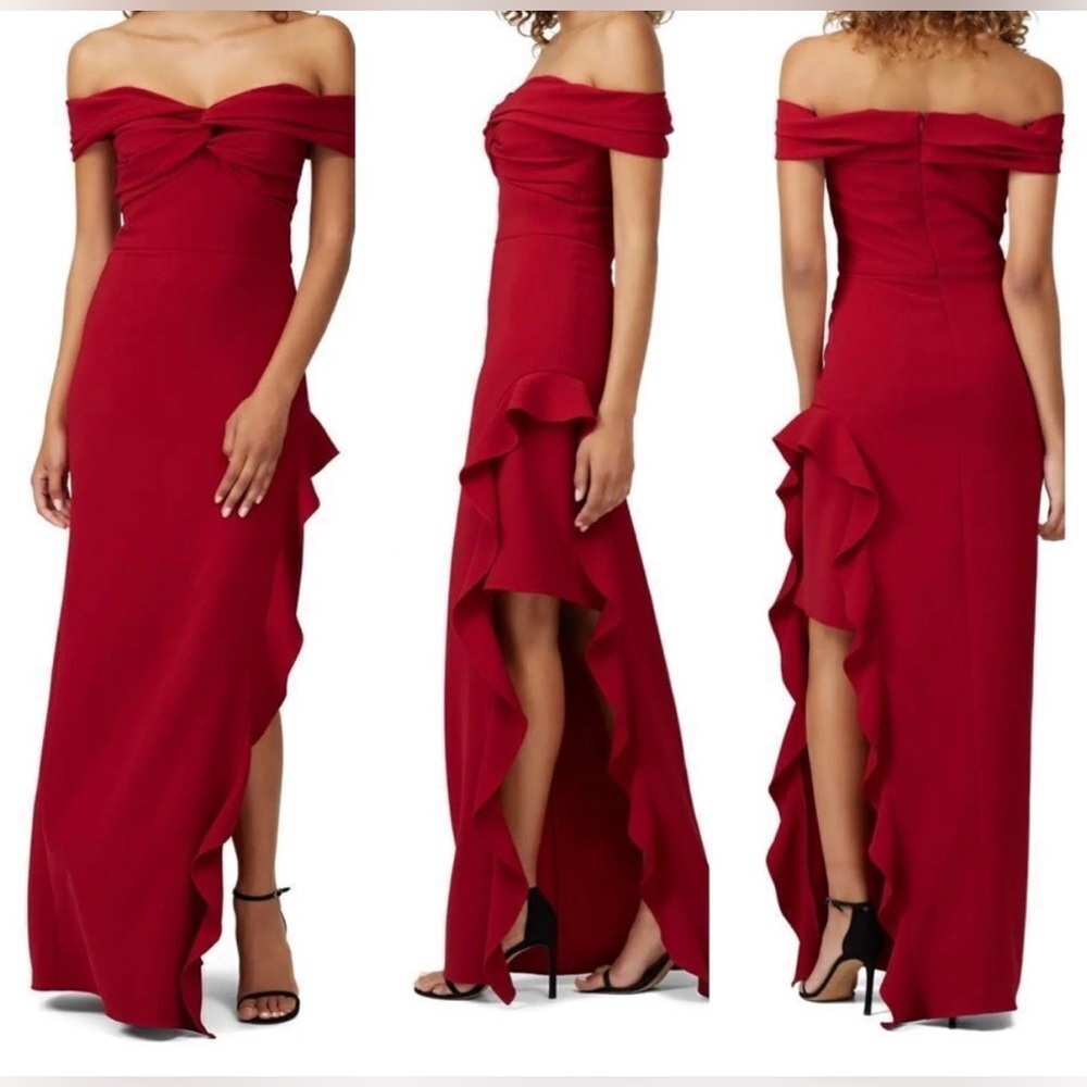 Shoshanna Wells Red Gown off the shoulder  Dress - Picture 3 of 12